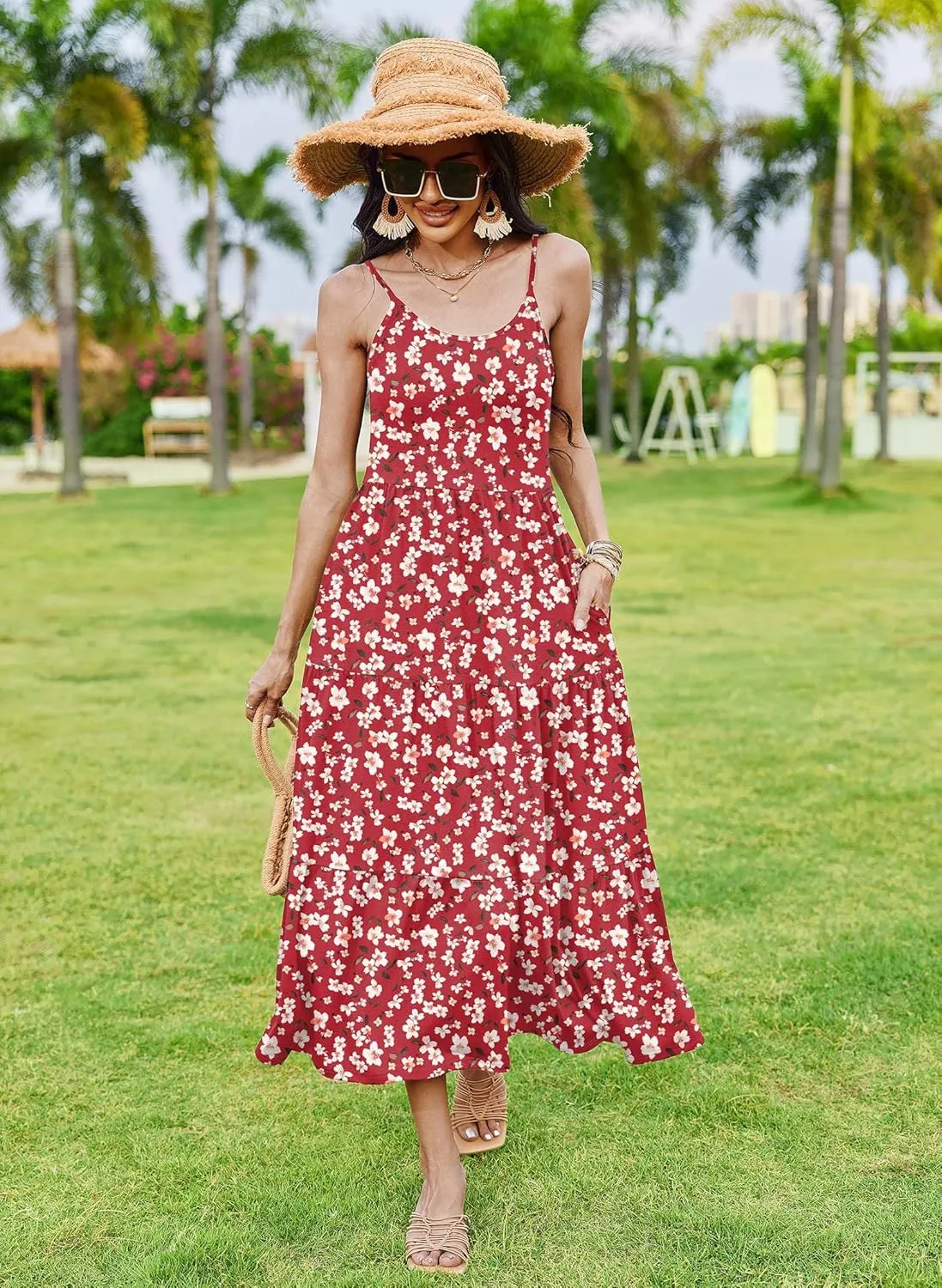 Zeagoo Womens Long Dress Adjustable Strap Floral Casual Dress