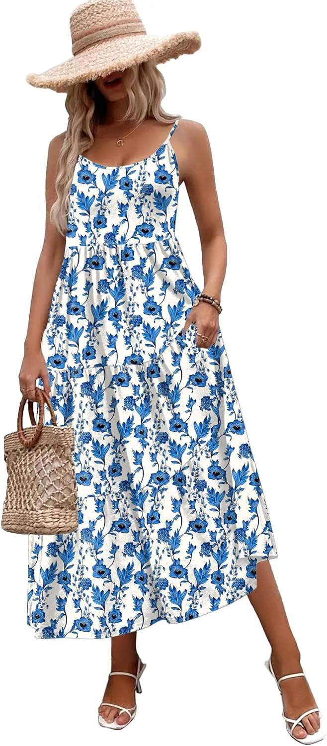 Zeagoo Womens Long Dress Adjustable Strap Floral Casual Dress