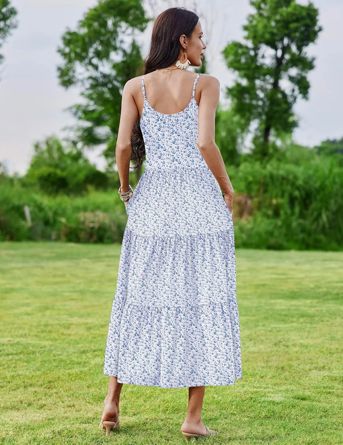 Zeagoo Womens Long Dress Adjustable Strap Floral Casual Dress