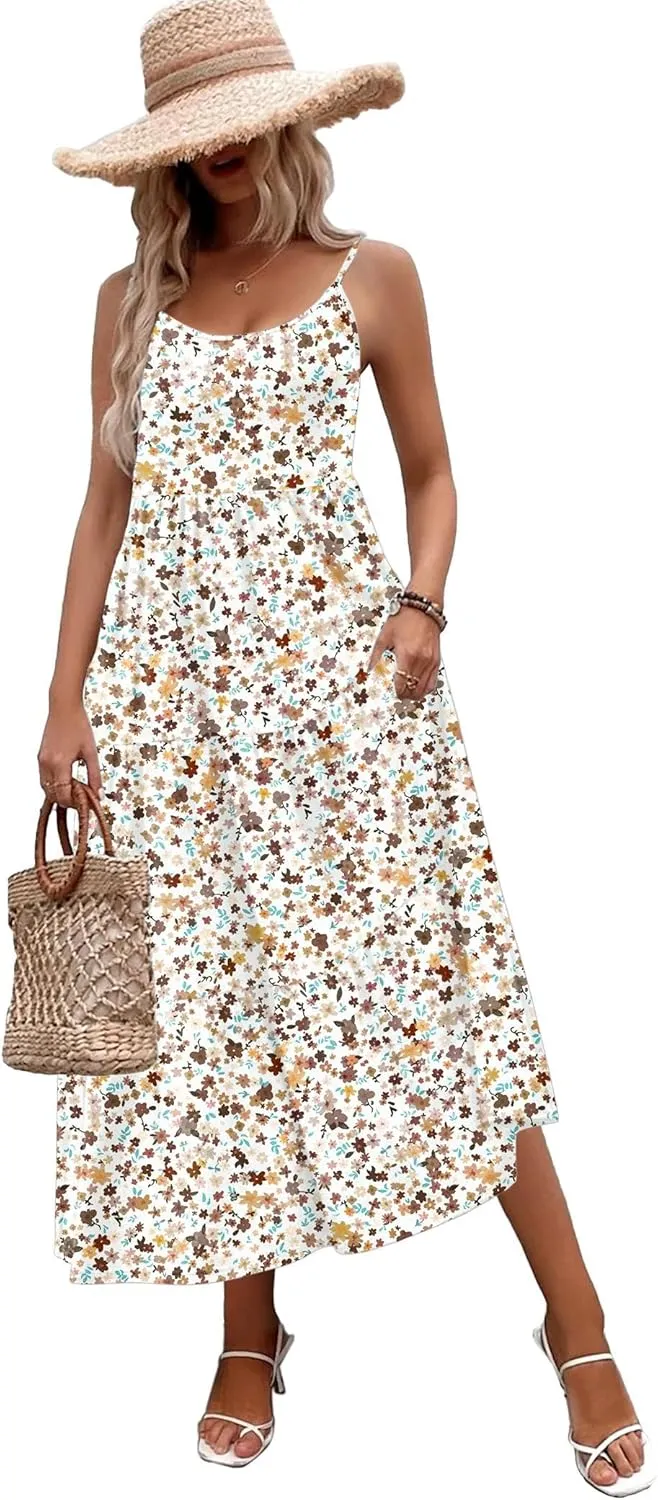 Zeagoo Womens Long Dress Adjustable Strap Floral Casual Dress