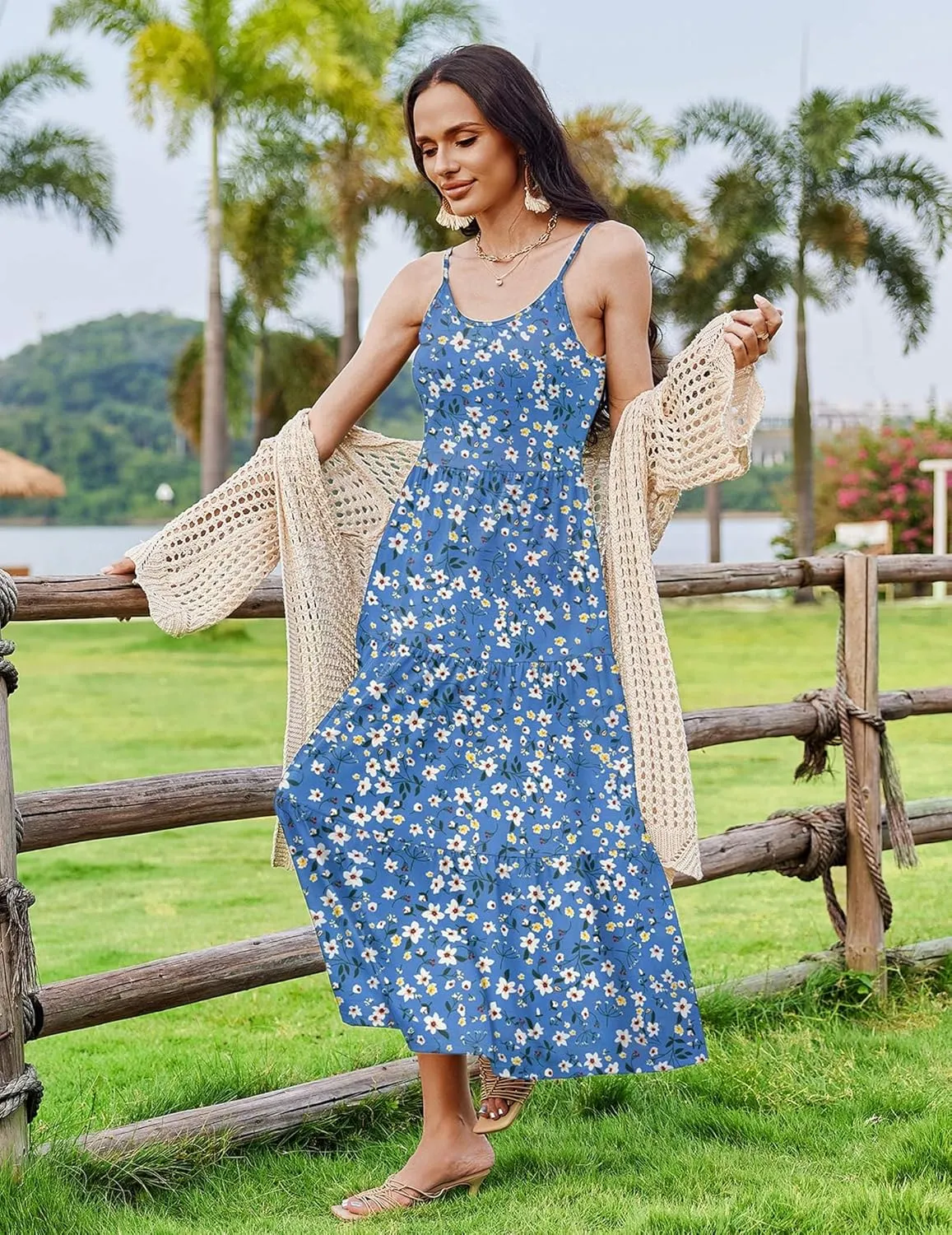 Zeagoo Womens Long Dress Adjustable Strap Floral Casual Dress
