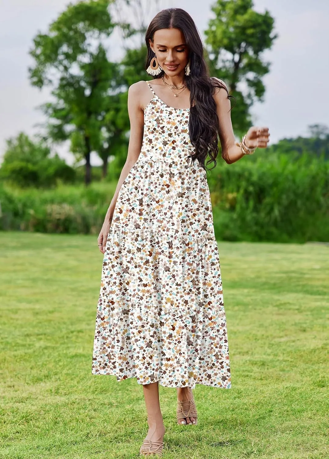 Zeagoo Womens Long Dress Adjustable Strap Floral Casual Dress